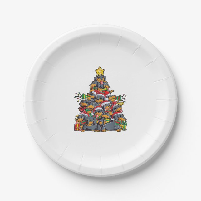 Dackel Weihnachtsbaum Dog Weihnachtsjunge Mädchen Pappteller (Vorderseite)