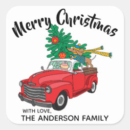 Dackel Weihnachtsbaum-Einkaufslabel Quadratischer Aufkleber