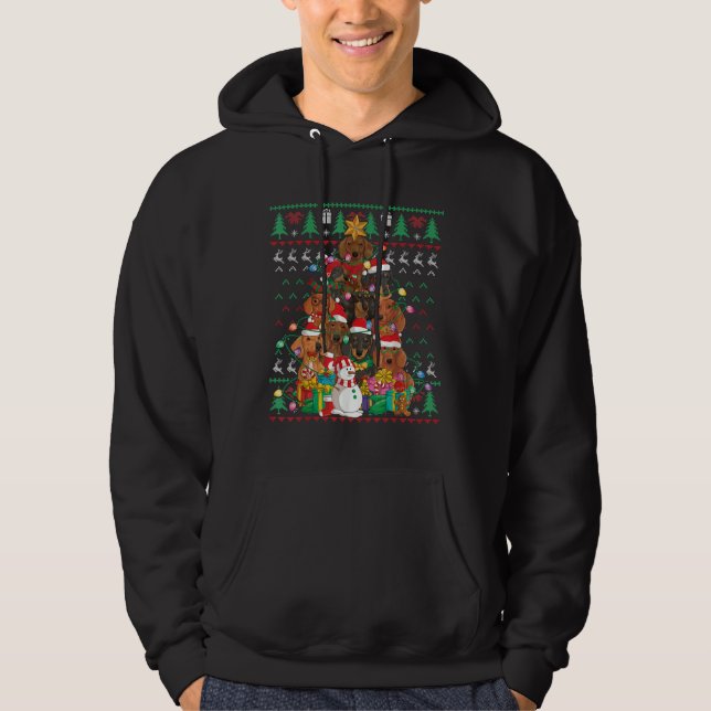 Dackel Weihnachtsbaum Weihnachtsmannmütze Ugly Swe Hoodie (Vorderseite)