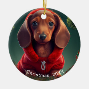 Dackel Weihnachtsdatum oder Pet-Foto hinzufügen Keramik Ornament
