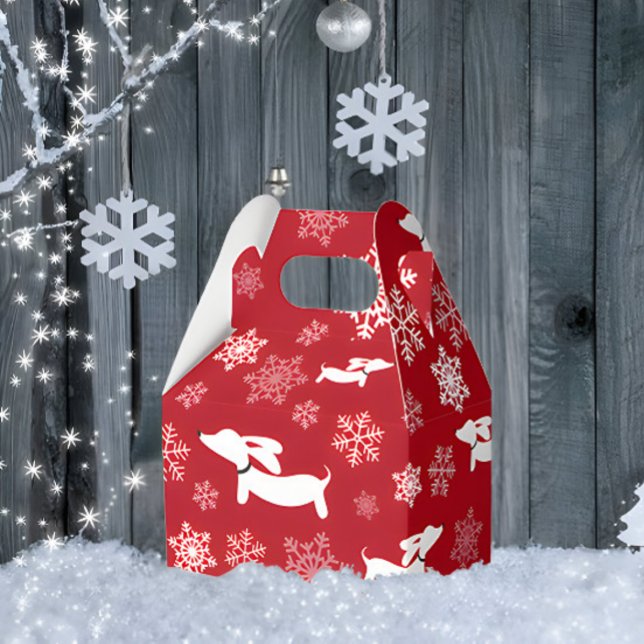 Dackel Weihnachtsgeschenk Gefallen Box Schneeflock Geschenkschachtel (Dachshund Christmas gift box - snowflakes and wiener dogs)