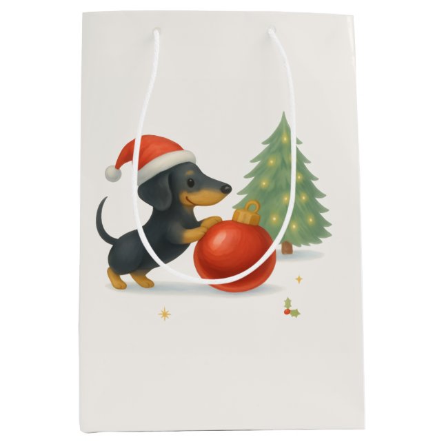 Dackel Weihnachtsgeschenktasche (Elfenbeinküste) Mittlere Geschenktüte (Vorderseite)