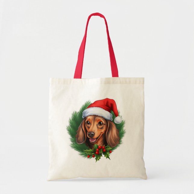 Dackel Weihnachtskranz Tragetasche (Vorne)