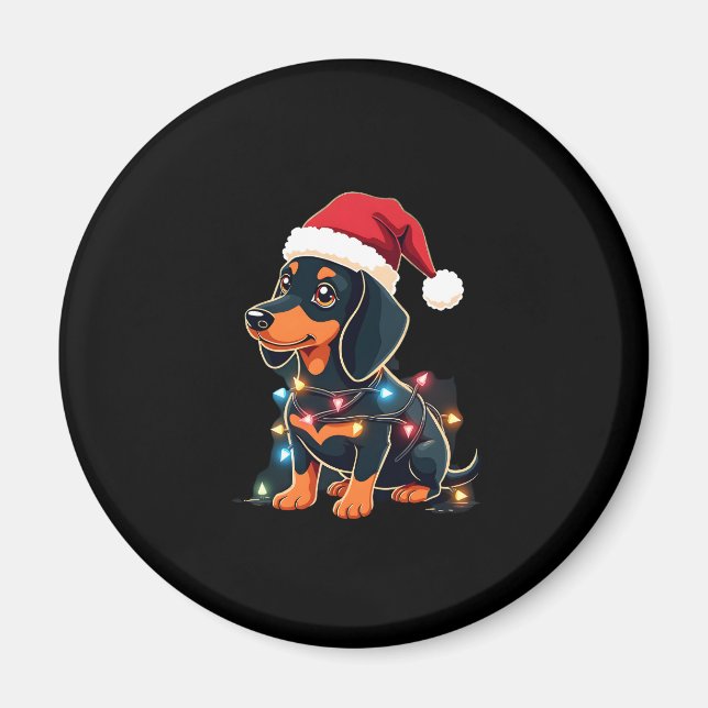 Dackel Weihnachtslicht Weihnachtsmannmütze Weihnac Magnet (Vorne)