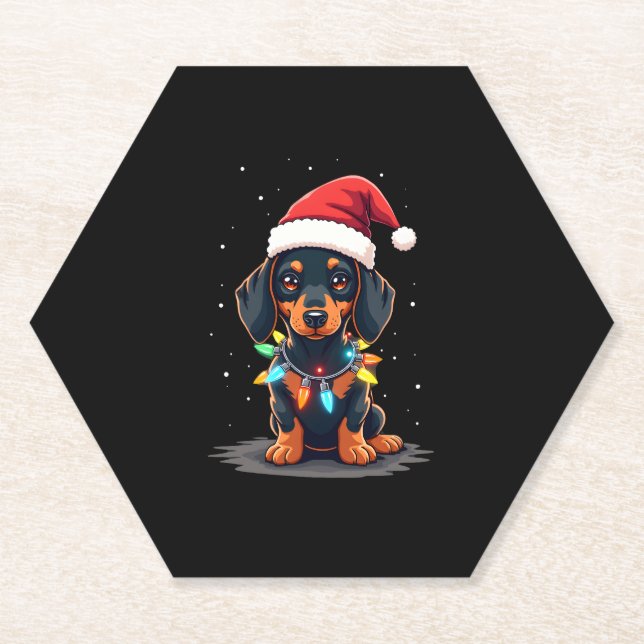 Dackel Weihnachtslicht Weihnachtsmannmütze Weihnac Untersetzer (Vorderseite)