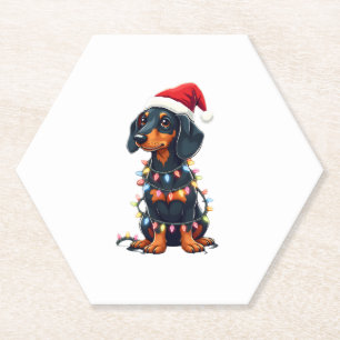 Dackel Weihnachtslicht Weihnachtsmannmütze Weihnac Untersetzer