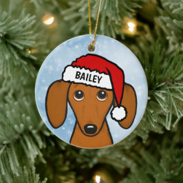 Dackel Weihnachtsmannmütze Niedliche Dackel Hund I Keramik Ornament