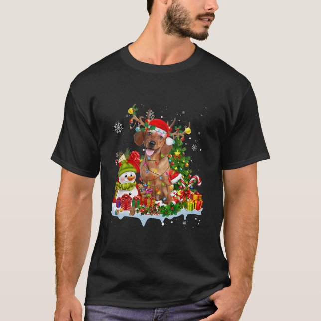 Dackel Weihnachtsmannmütze Rentiere Weihnachtsbele T-Shirt (Vorderseite)