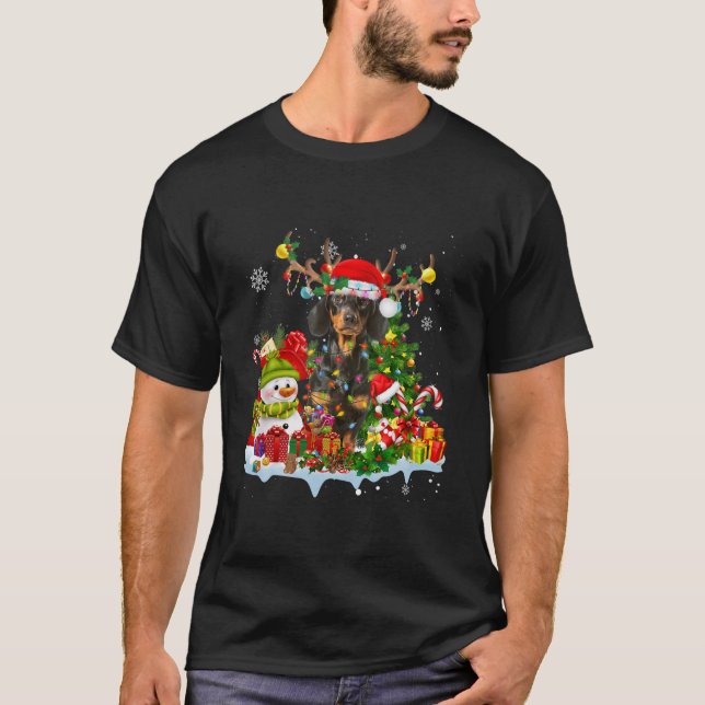 Dackel Weihnachtsmannmütze Rentiere Weihnachtsbele T-Shirt (Vorderseite)