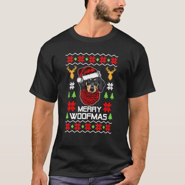 Dackel Weihnachtsmannmütze Ugly Christmas Sweater  T-Shirt (Vorderseite)