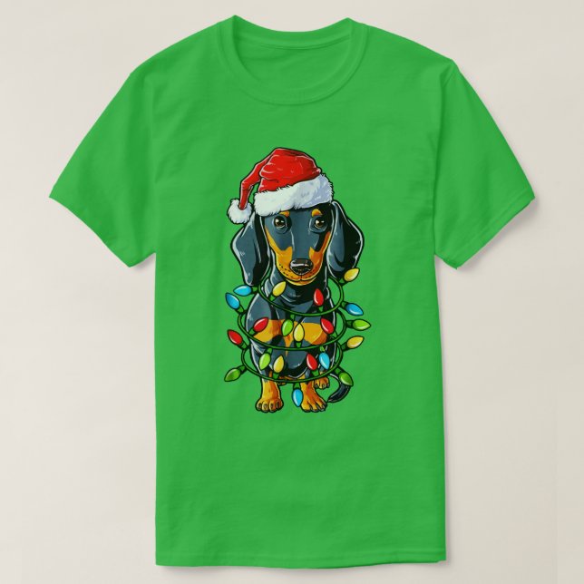 Dackel Weihnachtsmannmütze Weihnachten Lights Happ T-Shirt (Design vorne)
