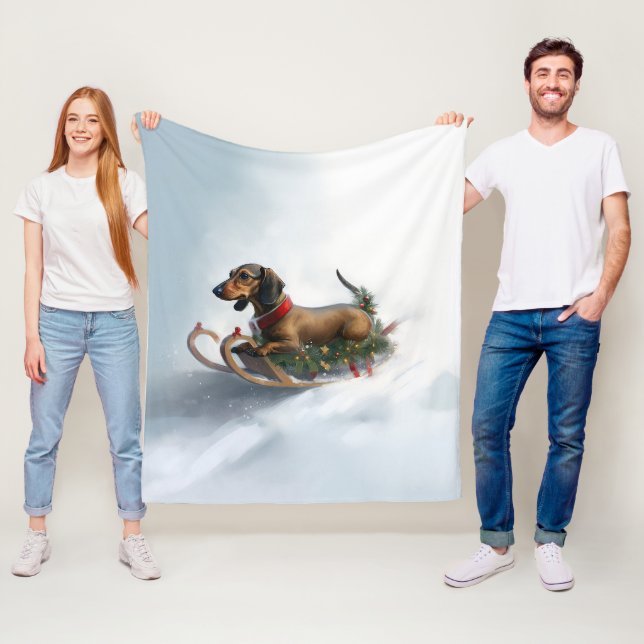 Dackel Weihnachtsschnee im Winter Fleecedecke (Beispiel)