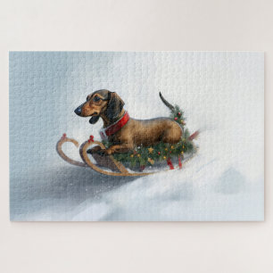 Dackel Weihnachtsschnee im Winter Puzzle