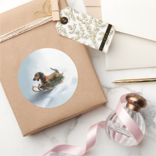 Dackel Weihnachtsschnee im Winter Runder Aufkleber