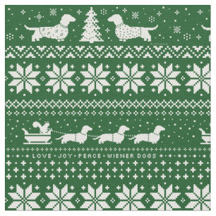 Dackel-Weihnachtsstrickjacke-Muster-Grün Stoff