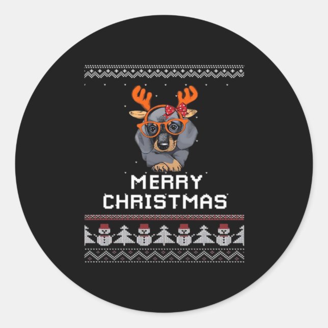 Dackel Weihnachtssüßer Oversifizierter T - Shirt Runder Aufkleber (Vorderseite)