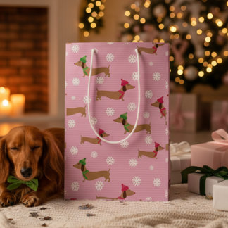 Dackel Weihnachtswrapping Paper Niedliche Schneefl Mittlere Geschenktüte