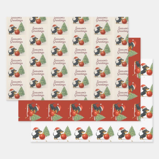 Dackel Weihnachtswrapping Papier Set 3 (Set)