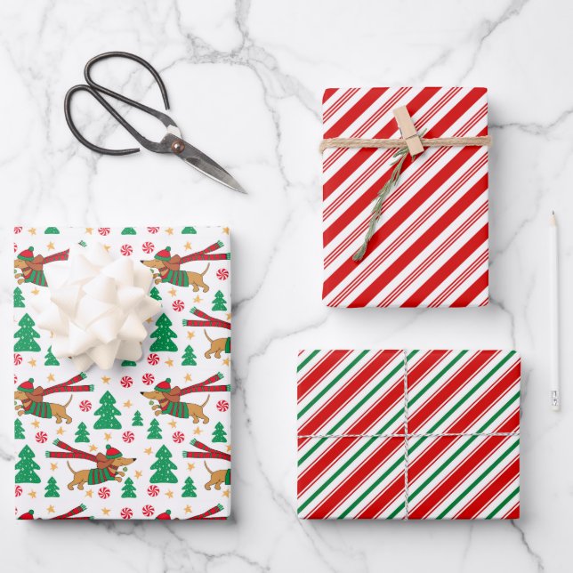 Dackel Weihnachtswrapping Papier Set 3 (Vorderseite)