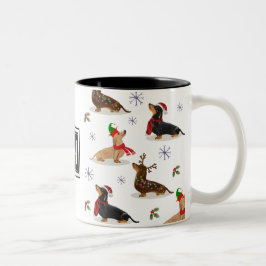 Dackel Weihnachtswurst Dog Monogramm Zweifarbige Tasse