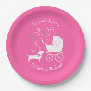 Dackel Weiner Dog Babydusche Französisches Rosa M Pappteller