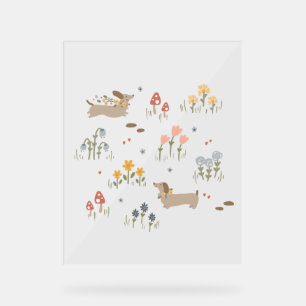 Dackel Weiner Dog liebt Wildblume Mauer Kunst Acrylschild