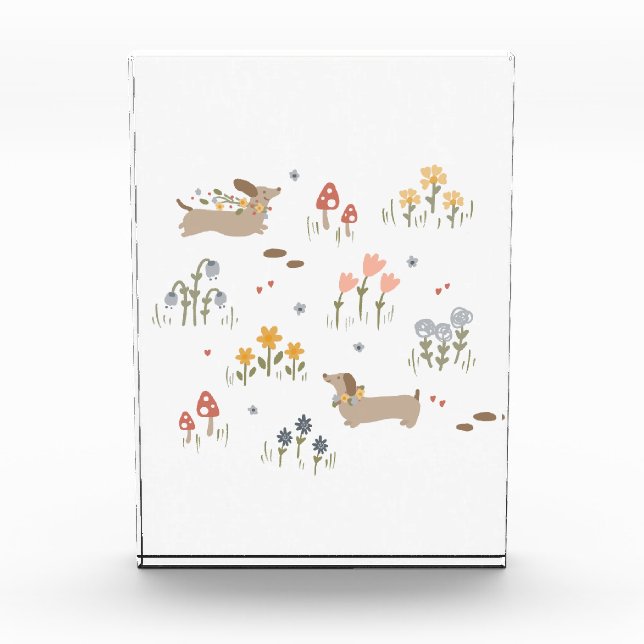 Dackel Weiner Dog liebt Wildblume Mauer Kunst Fotoblock (Vorderseite)