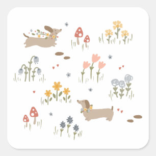 Dackel Weiner Dog liebt Wildblume Stationery Quadratischer Aufkleber