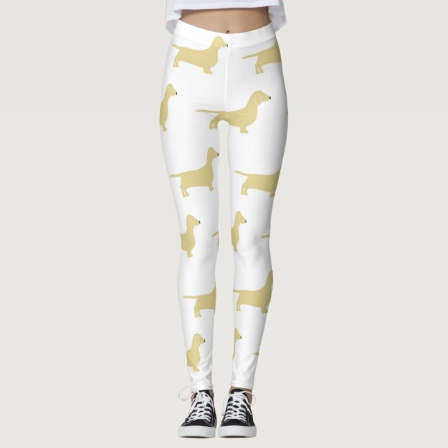 Dackel Weiß-Silhouette Leggings (Vorderseite)