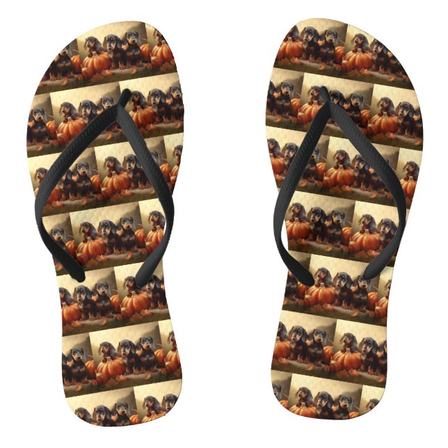 Dackel Welpe Herbst Kürbis Flip Flops (Fußbett)
