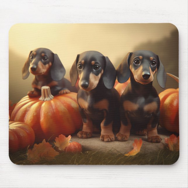 Dackel Welpe Herbst Kürbis Mousepad (Vorne)