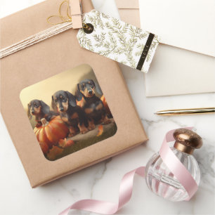 Dackel Welpe Herbst Kürbis Quadratischer Aufkleber