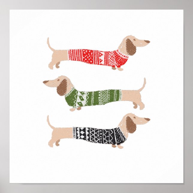 Dackel Welpe Hunde Weihnachten Sweater Holiday Fun Poster (Vorne)