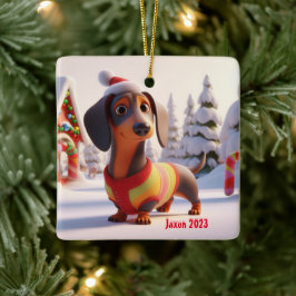 Dackel Welpe Personalisierte Keramik Baum Ornament