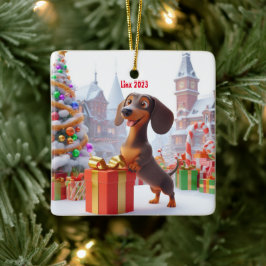 Dackel Welpe Personalisierte Keramik Baum Ornament