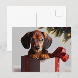 Dackel Welpe Weihnachtsüberraschung Postkarte