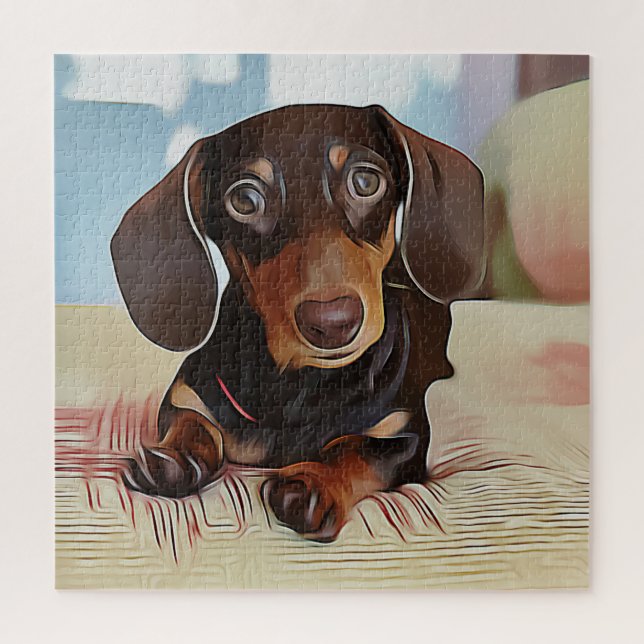 Dackel Welpen auf einem Sofa Puzzle (Vertikal)