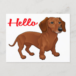 Dackel Welpen Hund - Red Hello, Thinking You Postkarte