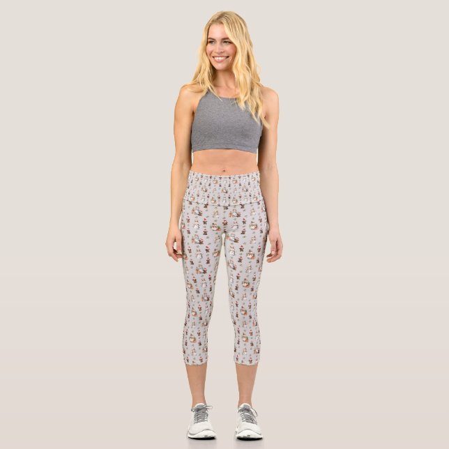 Dackel Welpen: Weihnachtsmannmützen, Holly und Sno Capri Leggings (Vorderseite)