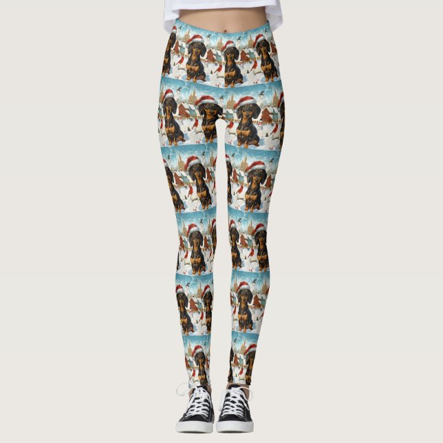 Dackel Winter Wonderland Weihnachtsfreude Leggings (Vorderseite)