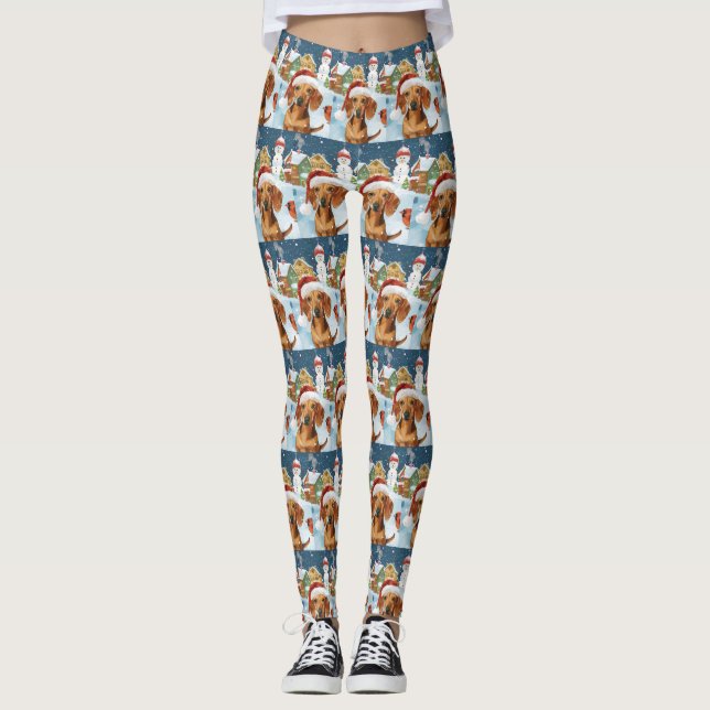 Dackel Winter Wonderland Weihnachtsfreude Leggings (Vorderseite)