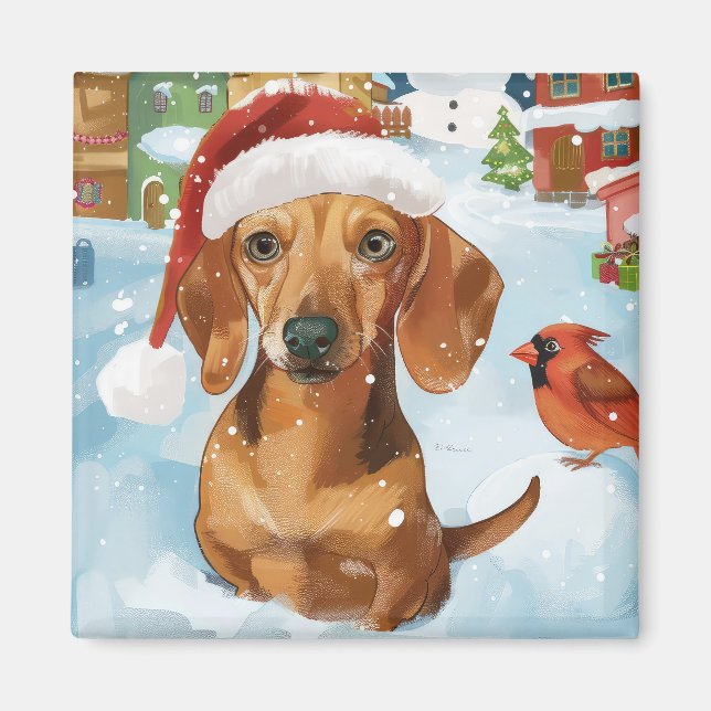 Dackel Winter Wonderland Weihnachtsfreude Magnet (Vorne)