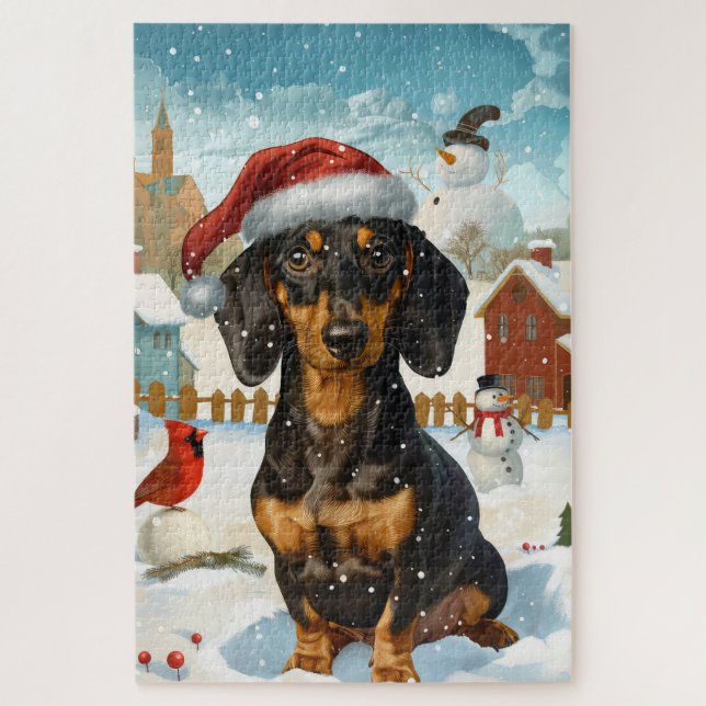 Dackel Winter Wonderland Weihnachtsfreude Puzzle (Vertikal)