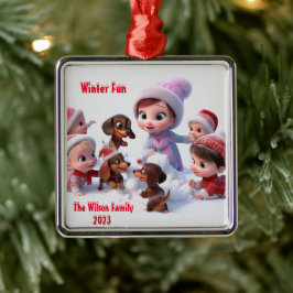 Dackel Winterfamilie Ornament Aus Metall