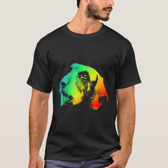 Dackel Wire Haar farbenfroh Regenbogen Retro T-Shirt (Vorderseite)
