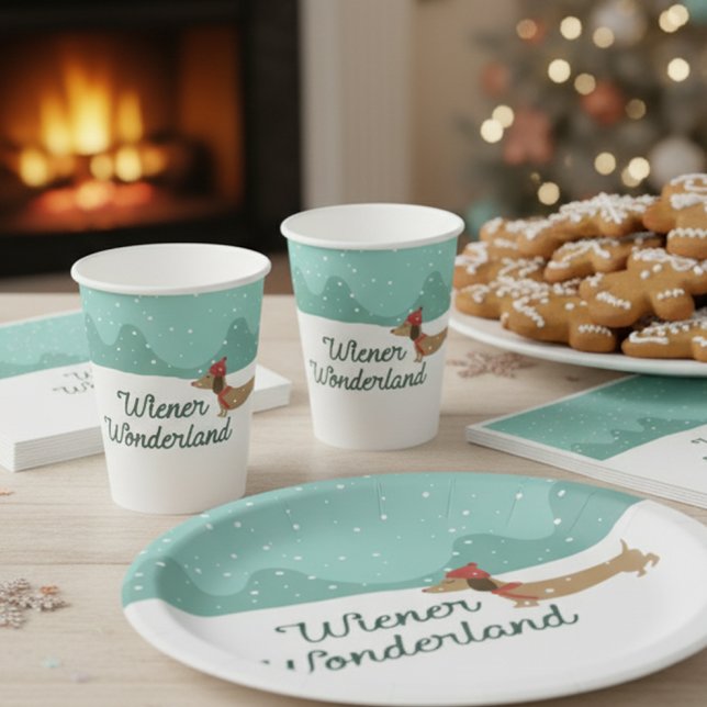 Dackel Wonderland Dackel Weihnachts-Party Papierau Pappbecher (Wiener Wonderland Party Paper Cups)