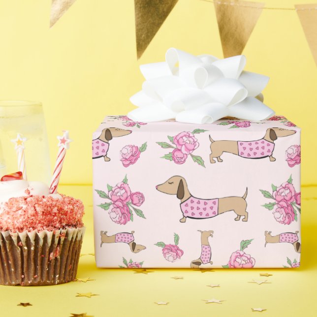 Dackel Wrapping Paper Pink Floral Geschenkwrap Geschenkpapier (Geburtstagsparty)