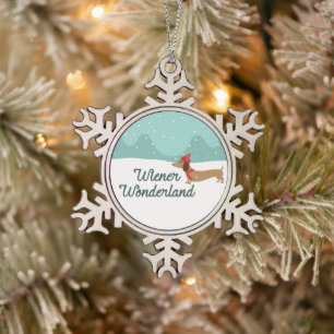 Dackel Wunderland Dackel Weihnachtsbaum Schneeflocken Zinn-Ornament