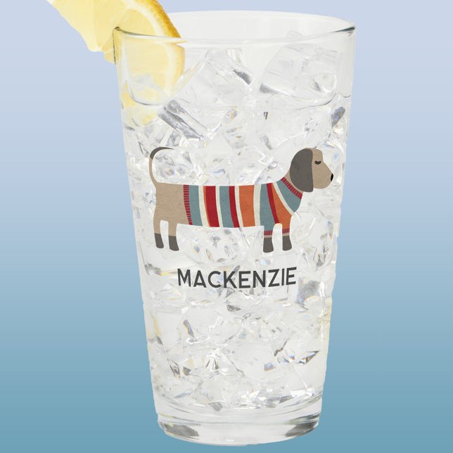 Dackel Wurst Dackel Hund Personalisiert Glas (Dachshund Sausage or Wiener dog personalized drink or beer glass)