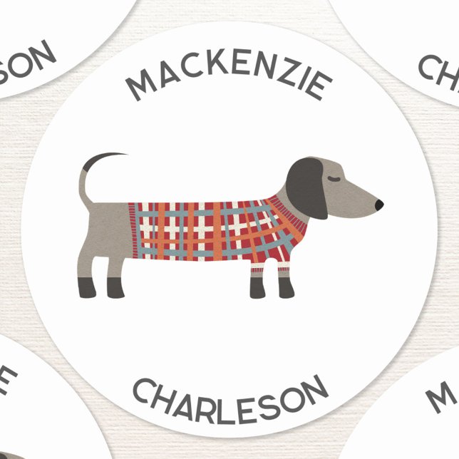Dackel Wurst Dackel Hund Personalisiert Runder Aufkleber (Fun Dachshund Wiener Sausage dog personalized custom name or text round sticker)